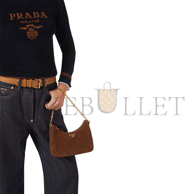 PRADA MINI RE-EDITION SHOULDER BAG IN SUEDE  (22*18*6cm)
